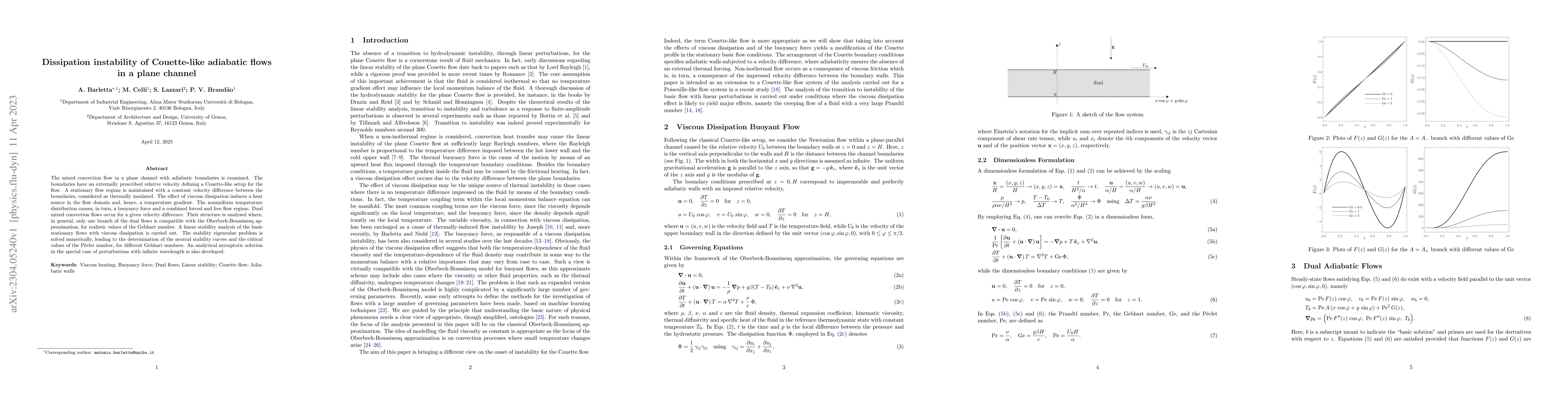 Thumbnail for Dissipation instability of Couette-like adiabatic flows in a plane
  channel