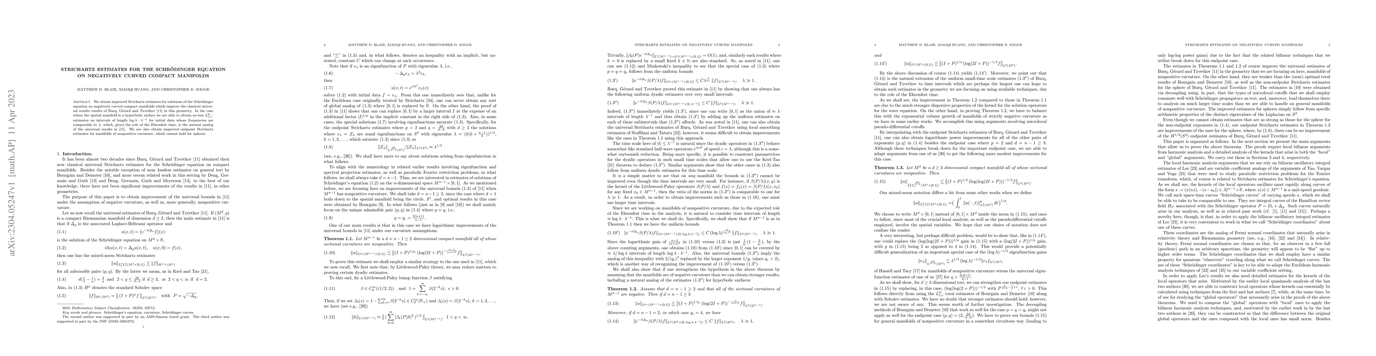 Thumbnail for Strichartz estimates for the Schr\"odinger equation on negatively curved
  compact manifolds