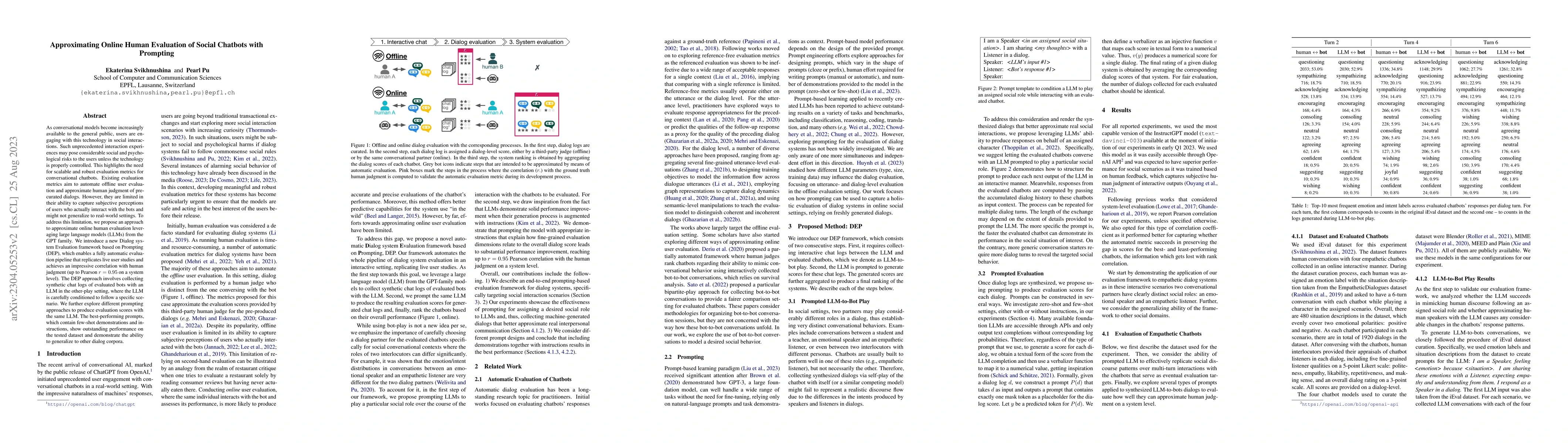 Thumbnail for Approximating Online Human Evaluation of Social Chatbots with Prompting