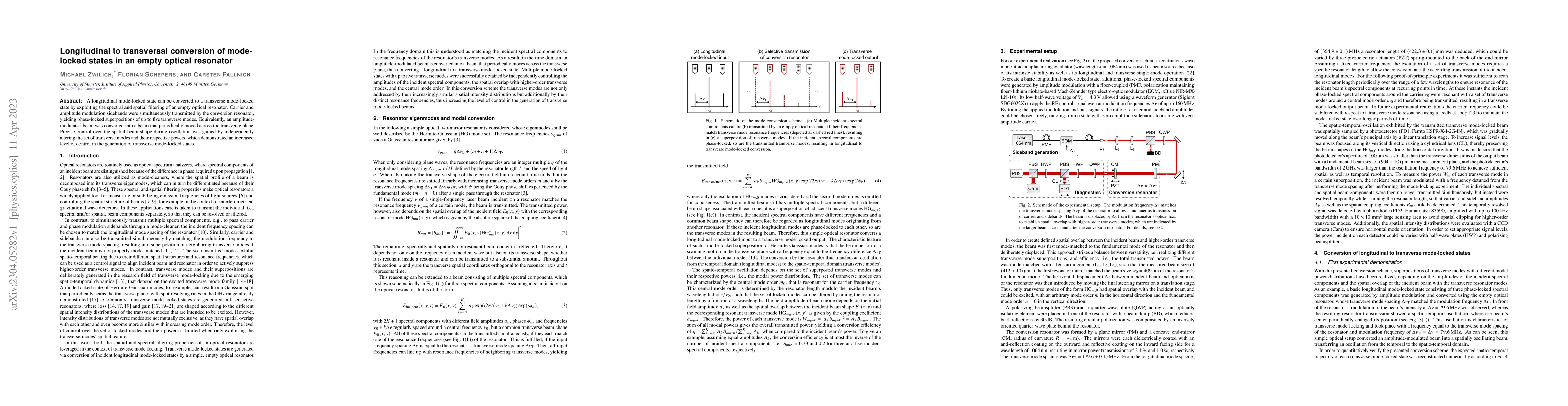 Thumbnail for Longitudinal to transversal conversion of mode-locked states in an empty
  optical resonator