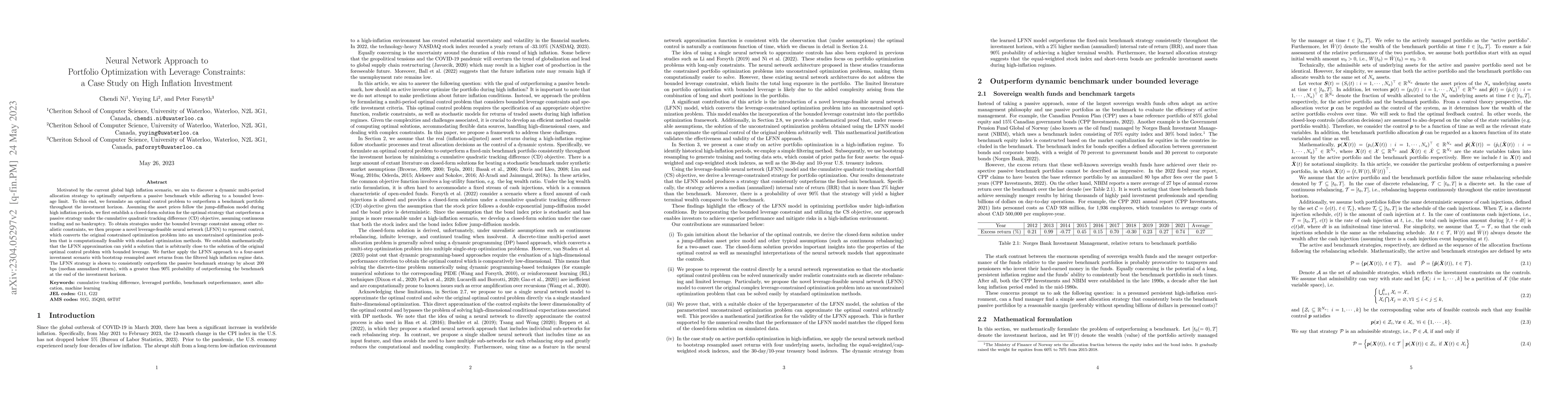 Thumbnail for Neural Network Approach to Portfolio Optimization with Leverage
  Constraints:a Case Study on High Inflation Investment