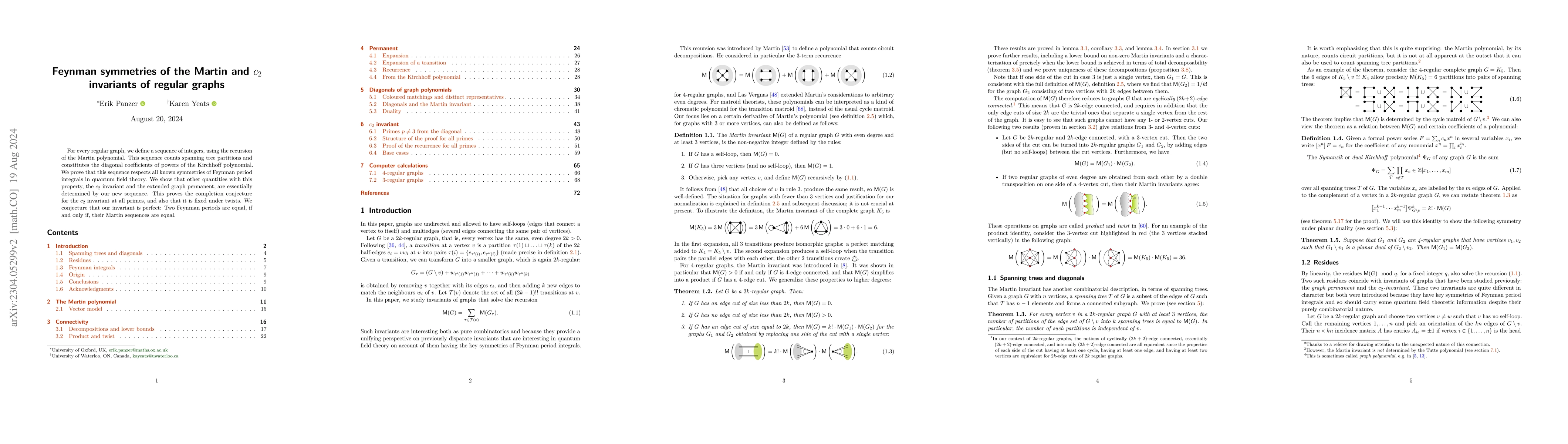 Thumbnail for Feynman symmetries of the Martin and $c_2$ invariants of regular graphs