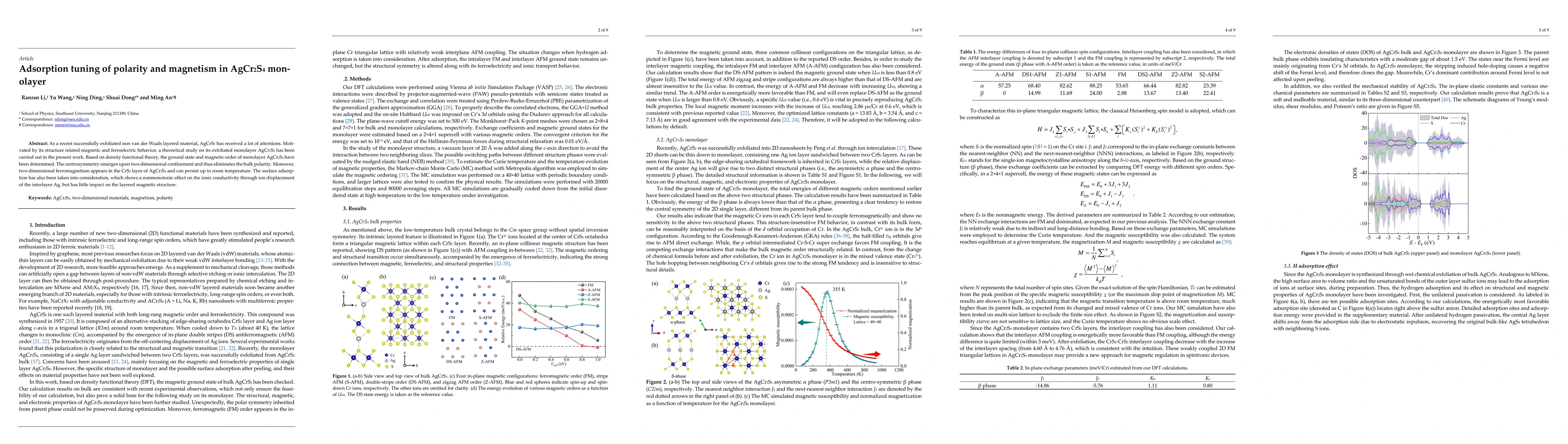 Thumbnail for Adsorption tuning of polarity and magnetism in AgCr2S4 monolayer