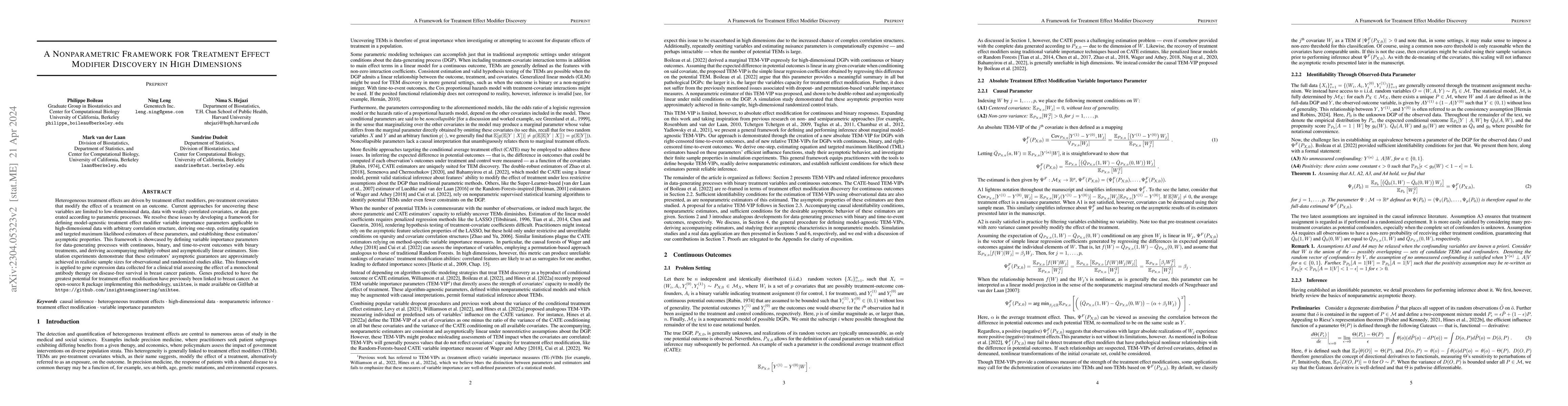 Thumbnail for A nonparametric framework for treatment effect modifier discovery in
  high dimensions