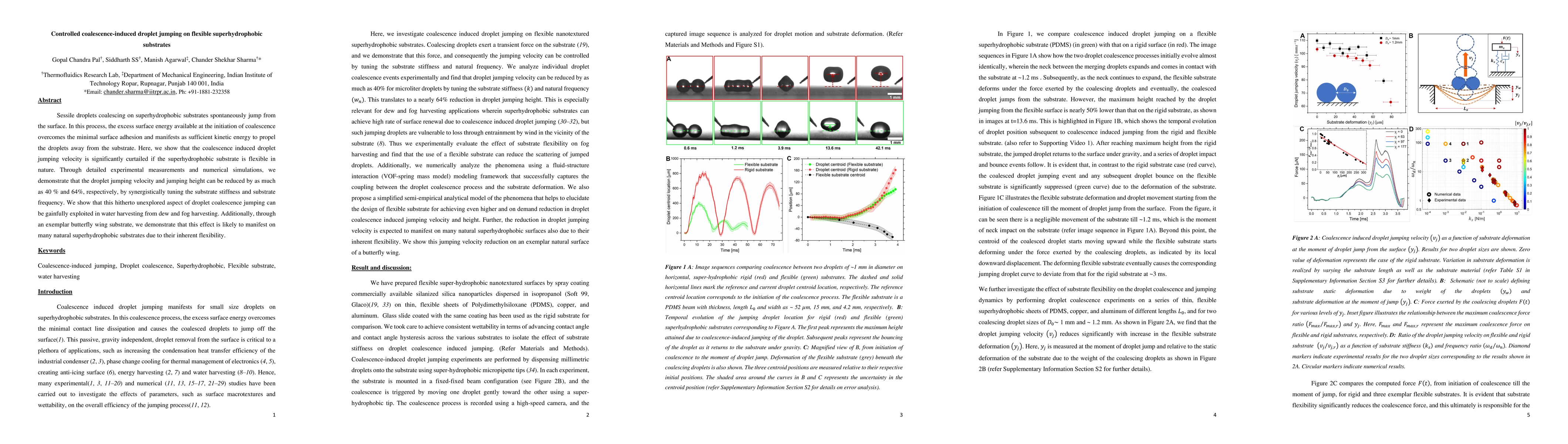 Thumbnail for Controlled coalescence-induced droplet jumping on flexible
  superhydrophobic substrates