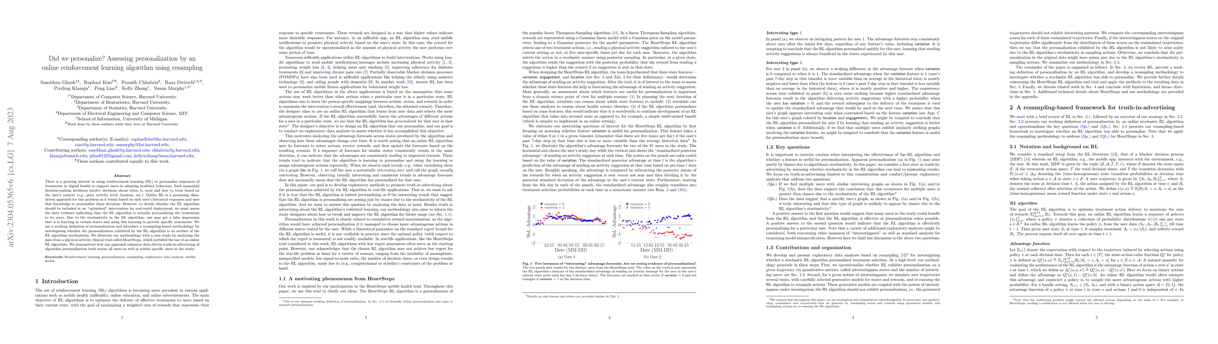 Thumbnail for Did we personalize? Assessing personalization by an online reinforcement
  learning algorithm using resampling