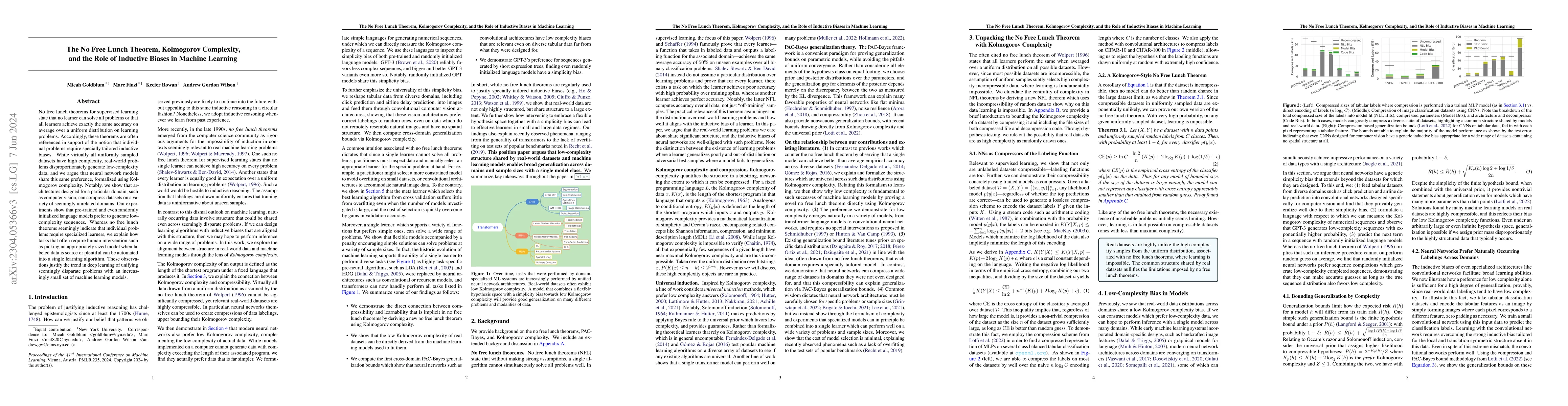 Thumbnail for The No Free Lunch Theorem, Kolmogorov Complexity, and the Role of
  Inductive Biases in Machine Learning
