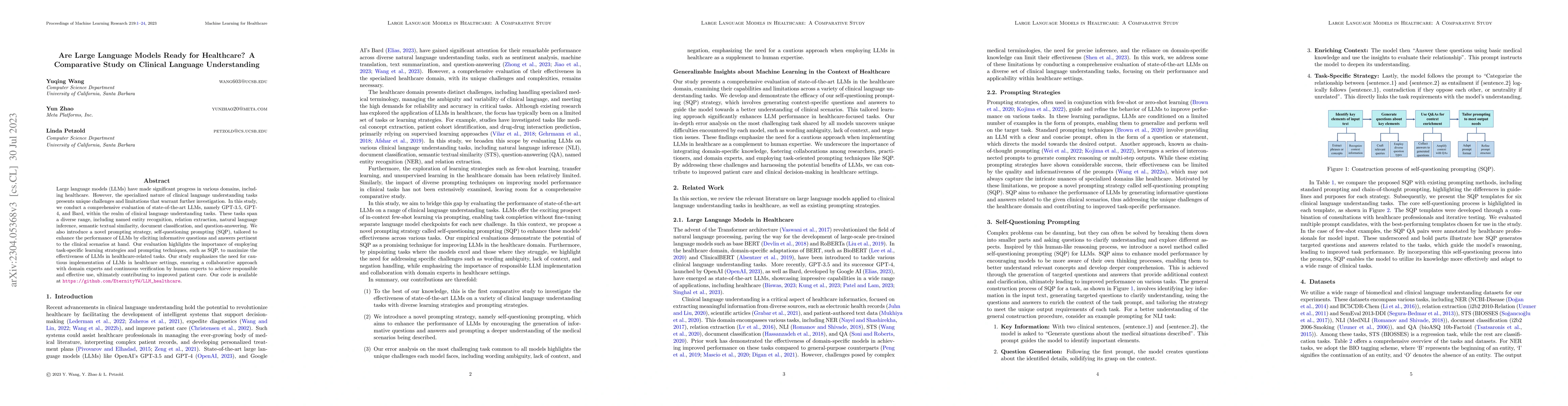 Thumbnail for Are Large Language Models Ready for Healthcare? A Comparative Study on
  Clinical Language Understanding