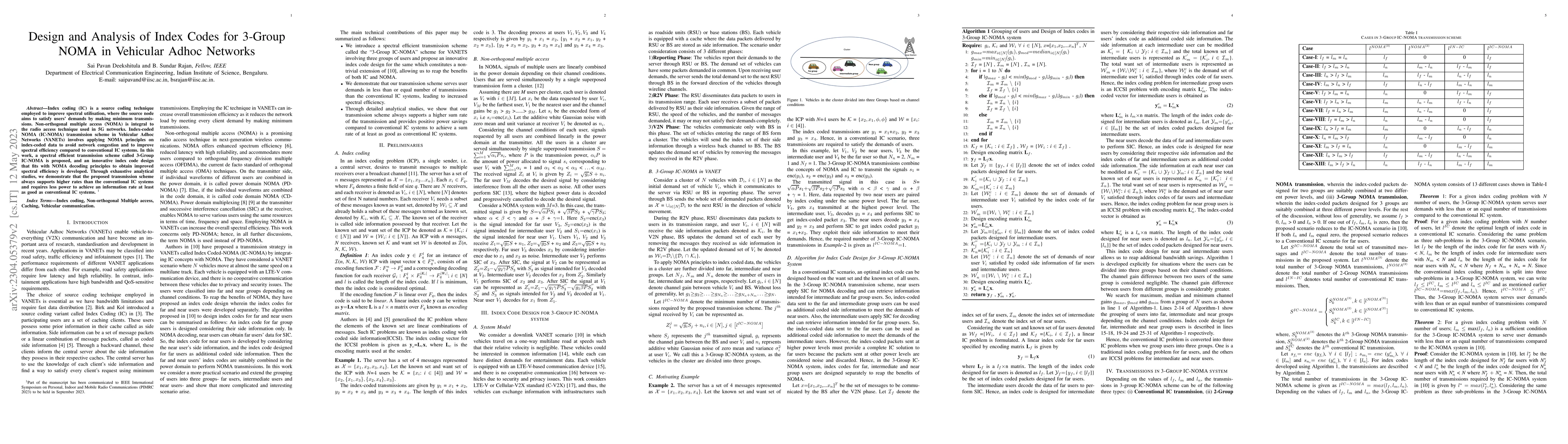 Thumbnail for Design and Analysis of Index codes for 3-Group NOMA in Vehicular Adhoc
  Networks