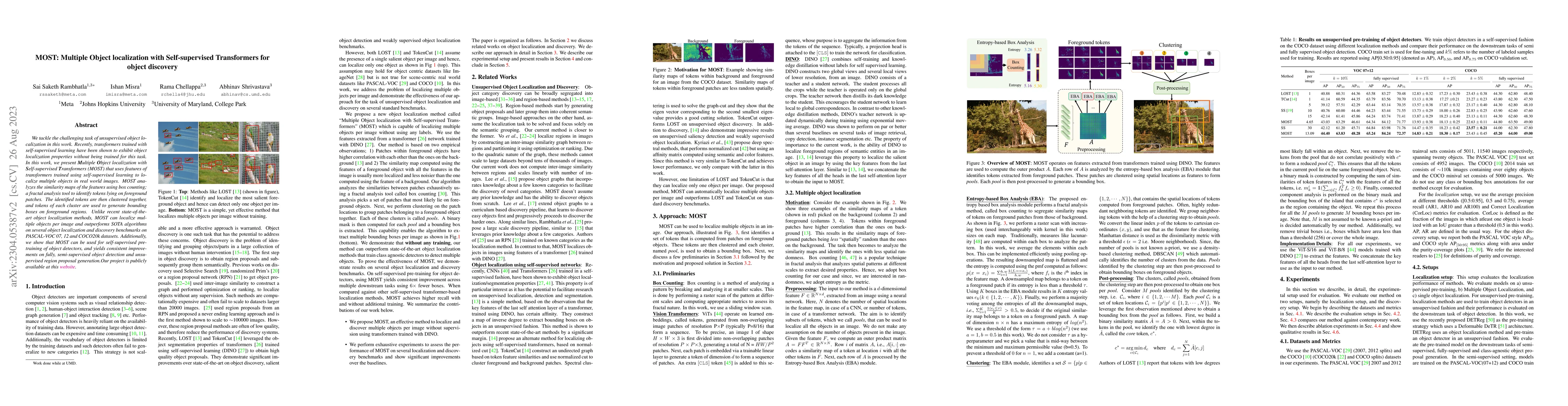 Thumbnail for MOST: Multiple Object localization with Self-supervised Transformers for
  object discovery