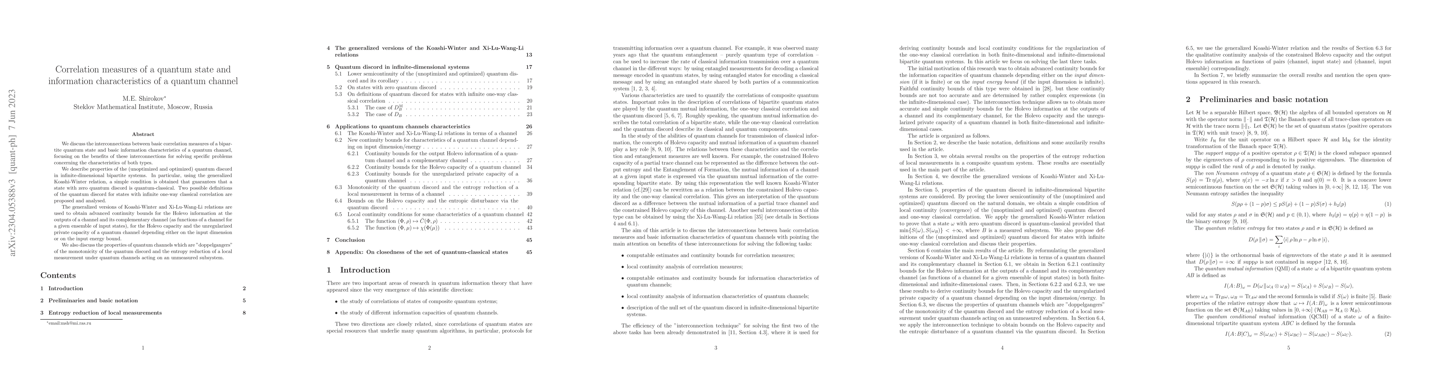 Thumbnail for Correlation measures of a quantum state and information characteristics
  of a quantum channel