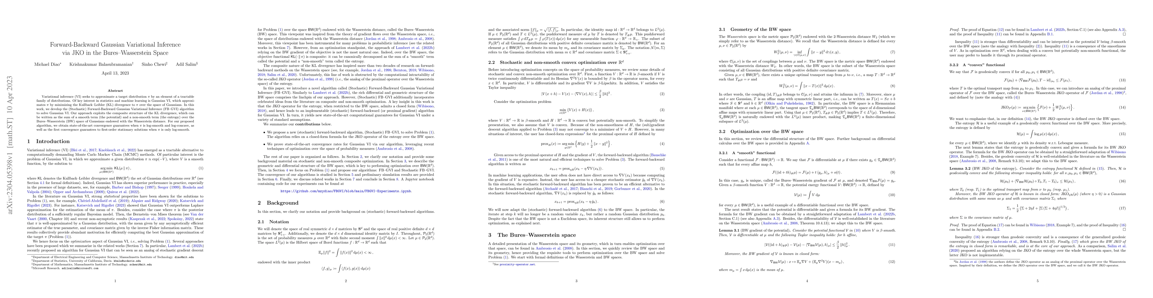 Thumbnail for Forward-backward Gaussian variational inference via JKO in the
  Bures-Wasserstein Space