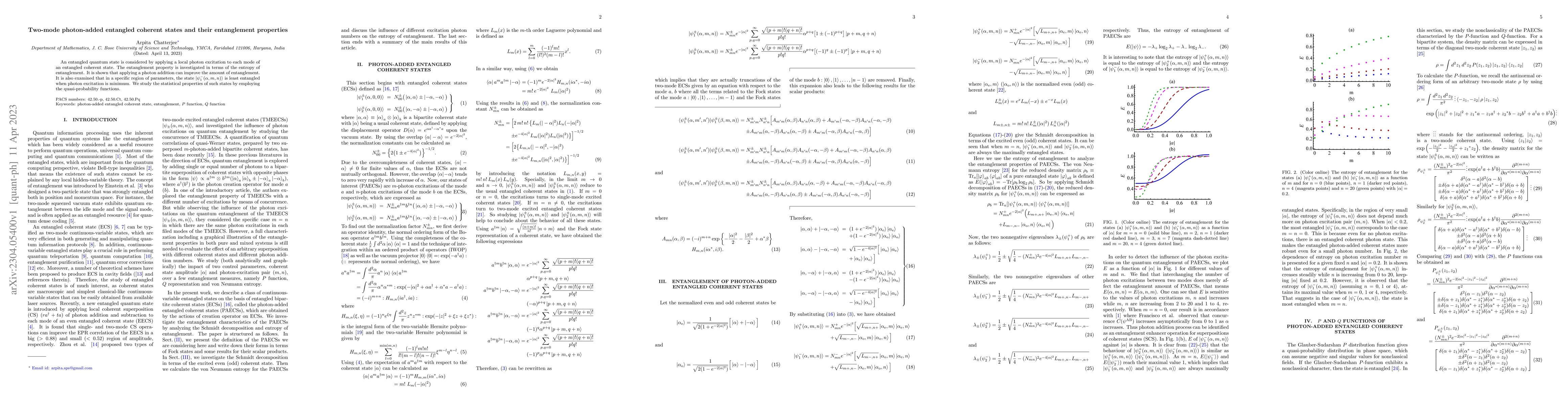 Thumbnail for Two-mode photon-added entangled coherent states and their entanglement
  properties