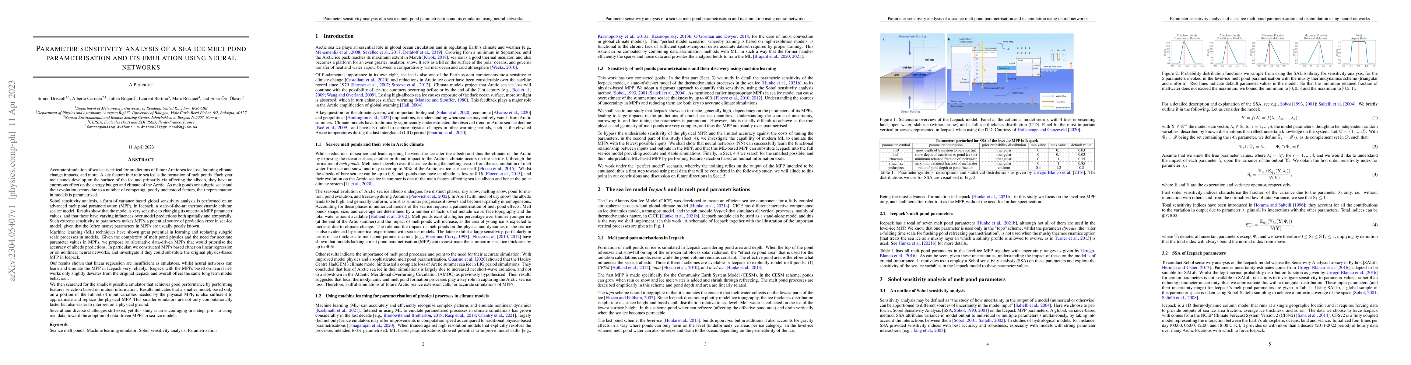 Thumbnail for Parameter sensitivity analysis of a sea ice melt pond parametrisation
  and its emulation using neural networks