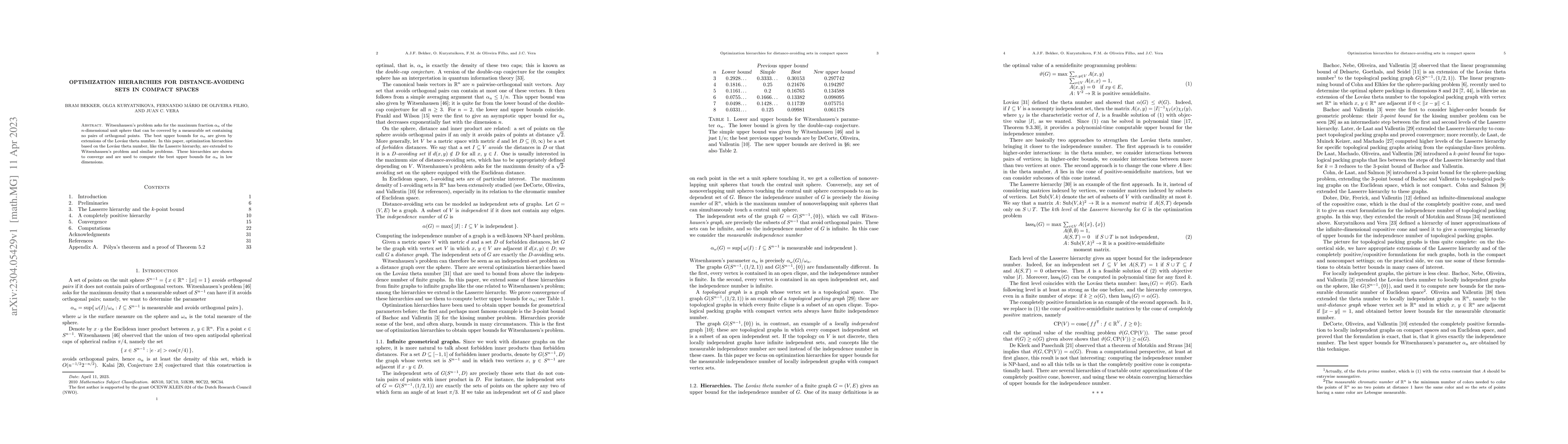 Thumbnail for Optimization hierarchies for distance-avoiding sets in compact spaces