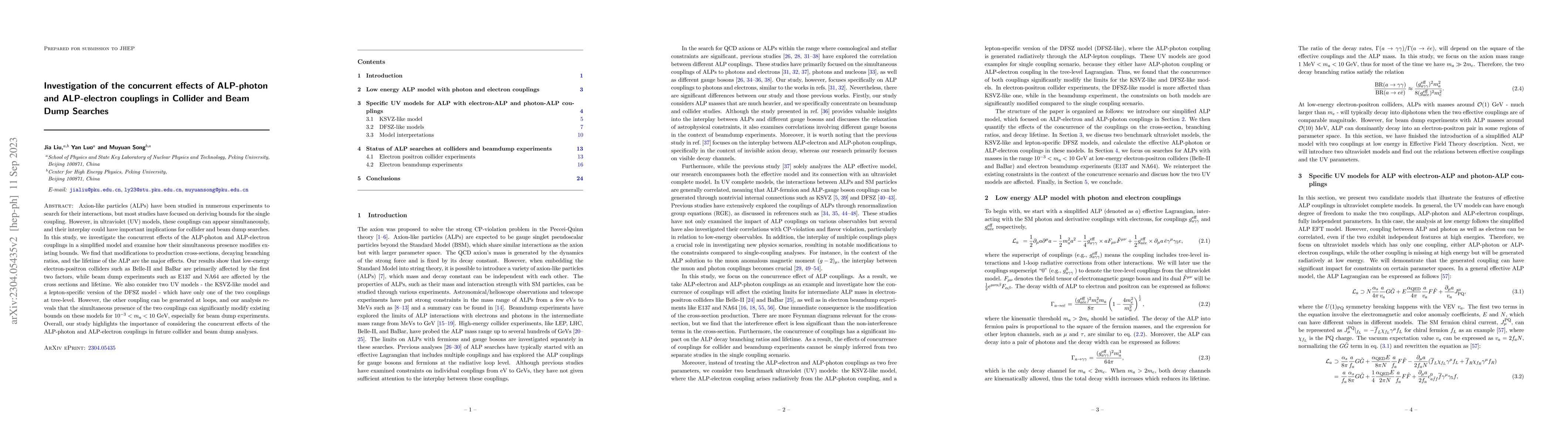 Thumbnail for Investigation of the concurrent effects of ALP-photon and ALP-electron
  couplings in Collider and Beam Dump Searches