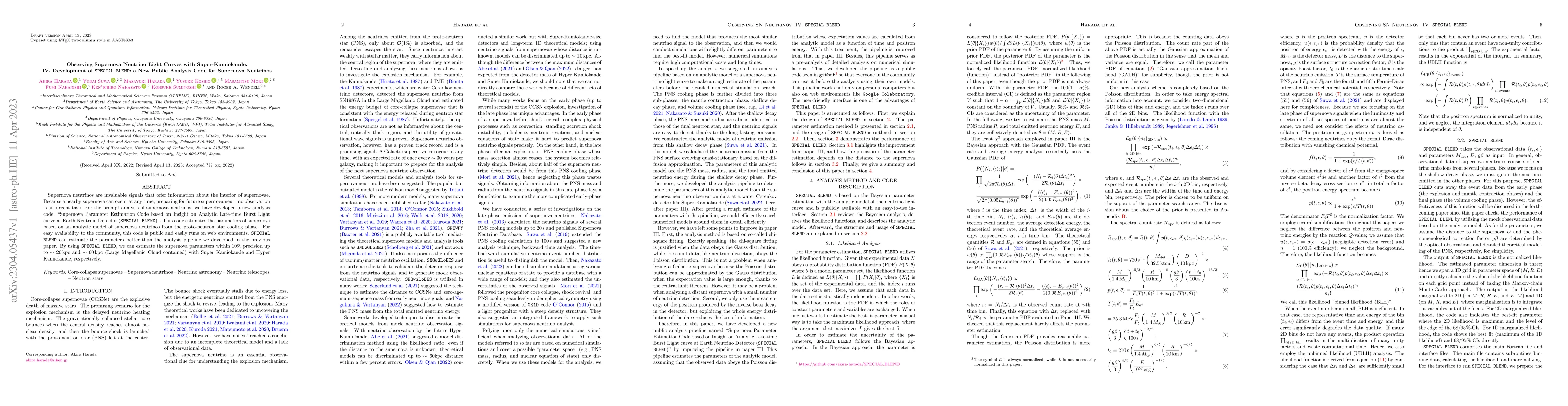 Thumbnail for Observing Supernova Neutrino Light Curves with Super-Kamiokande. IV.
  Development of SPECIAL BLEND: a New Public Analysis Code for Supernova
  Neutrinos