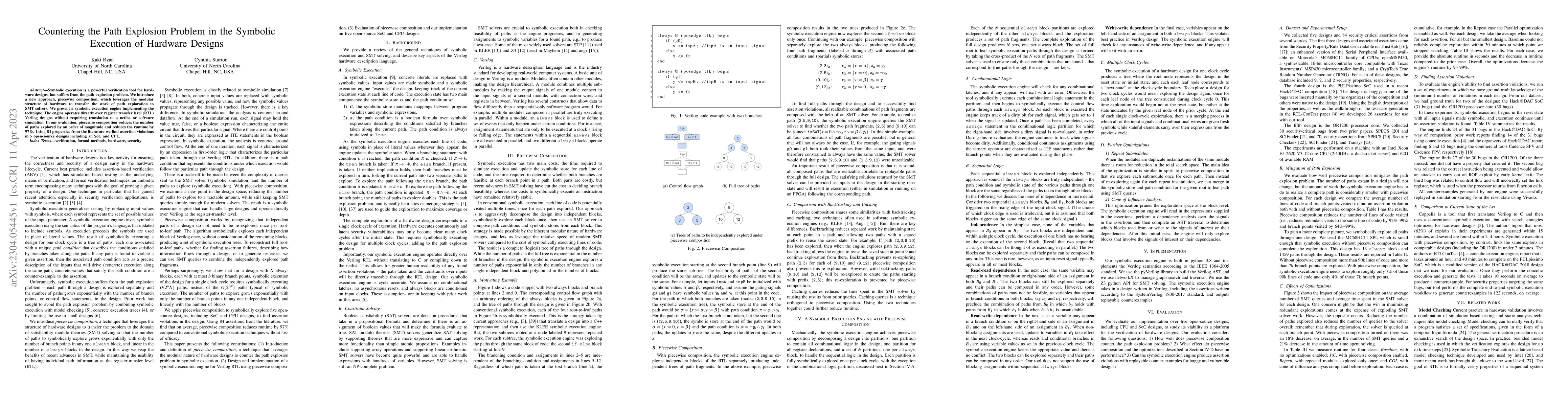 Thumbnail for Countering the Path Explosion Problem in the Symbolic Execution of
  Hardware Designs