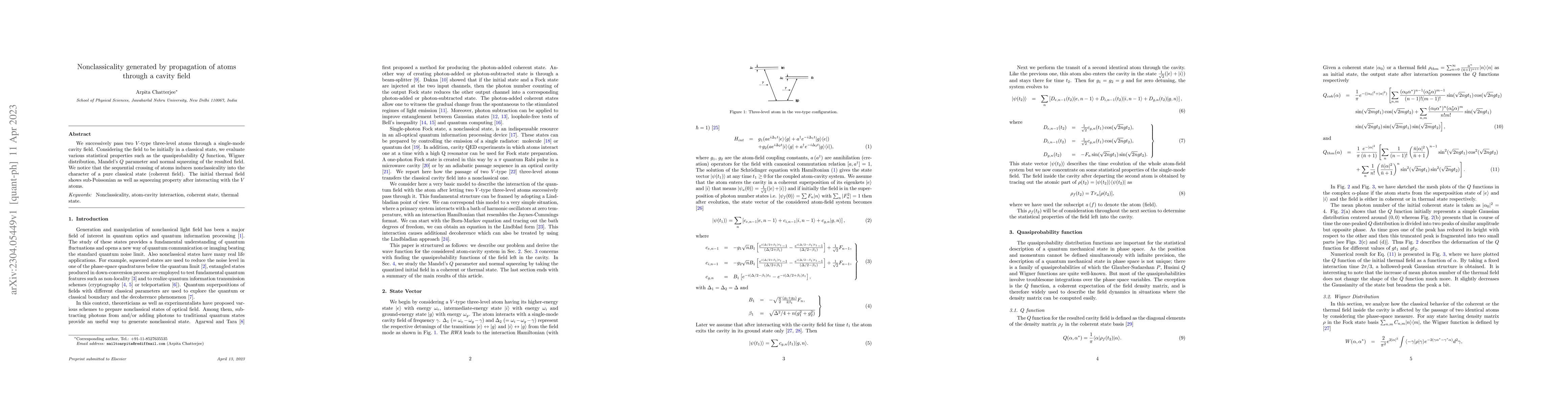 Thumbnail for Nonclassicality generated by propagation of atoms through a cavity field