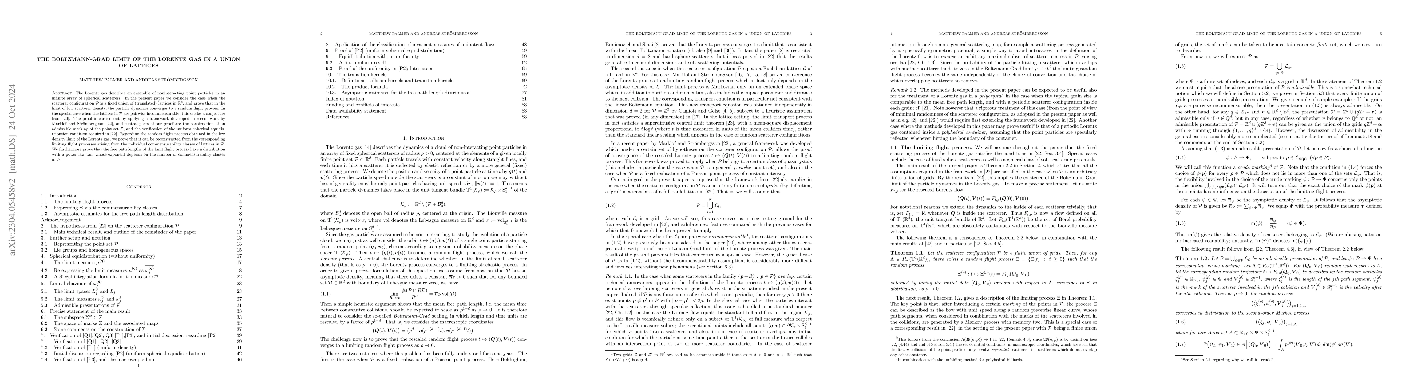 Thumbnail for The Boltzmann-Grad Limit of the Lorentz Gas in a Union of Lattices