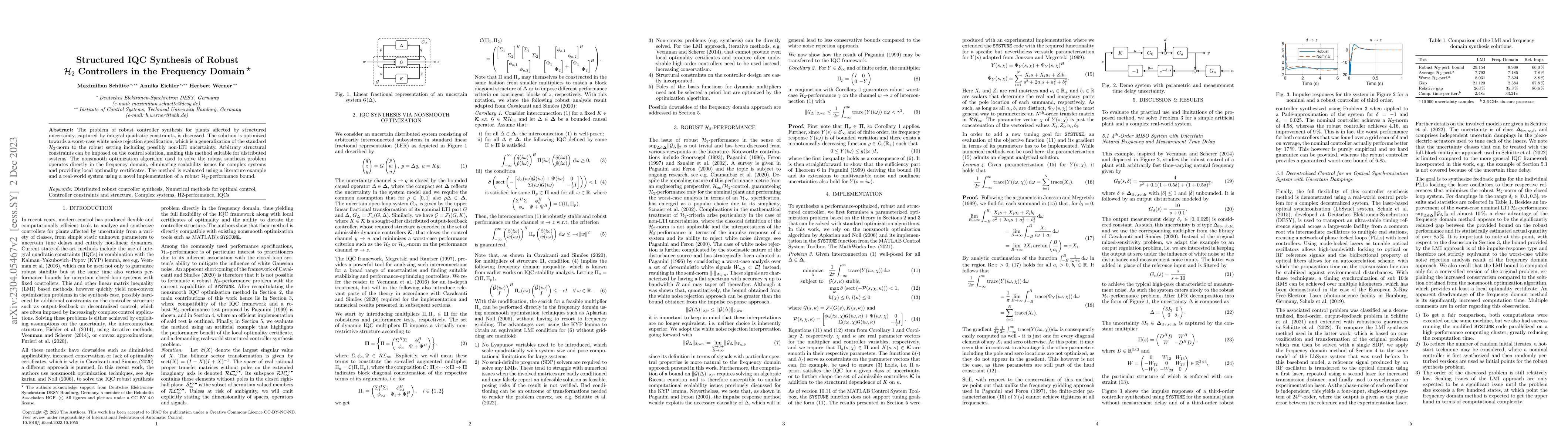 Thumbnail for Structured IQC Synthesis of Robust $\mathcal{H}_2$ Controllers in the
  Frequency Domain