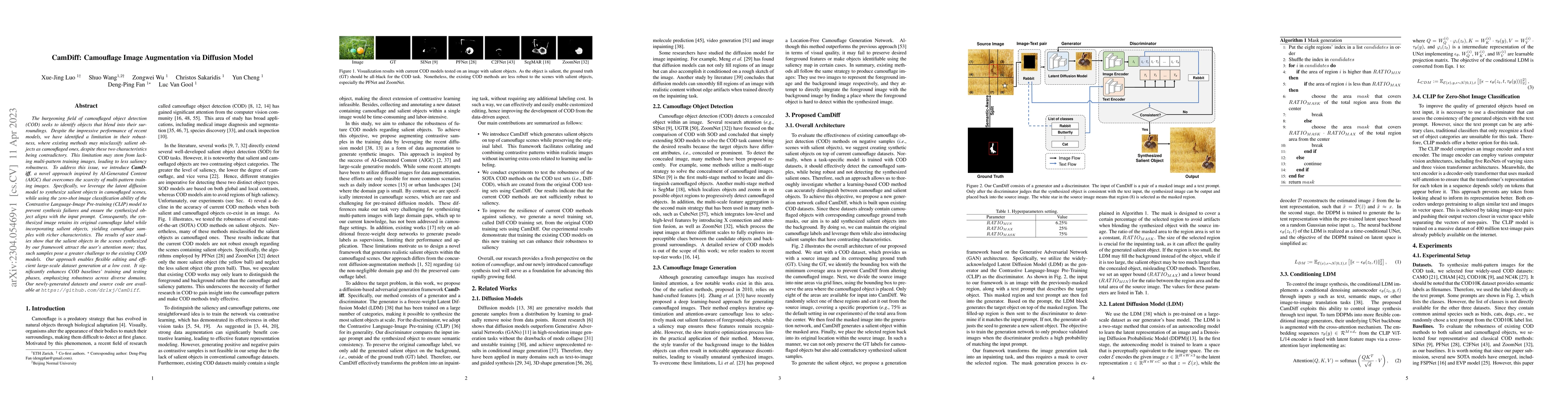 Thumbnail for CamDiff: Camouflage Image Augmentation via Diffusion Model