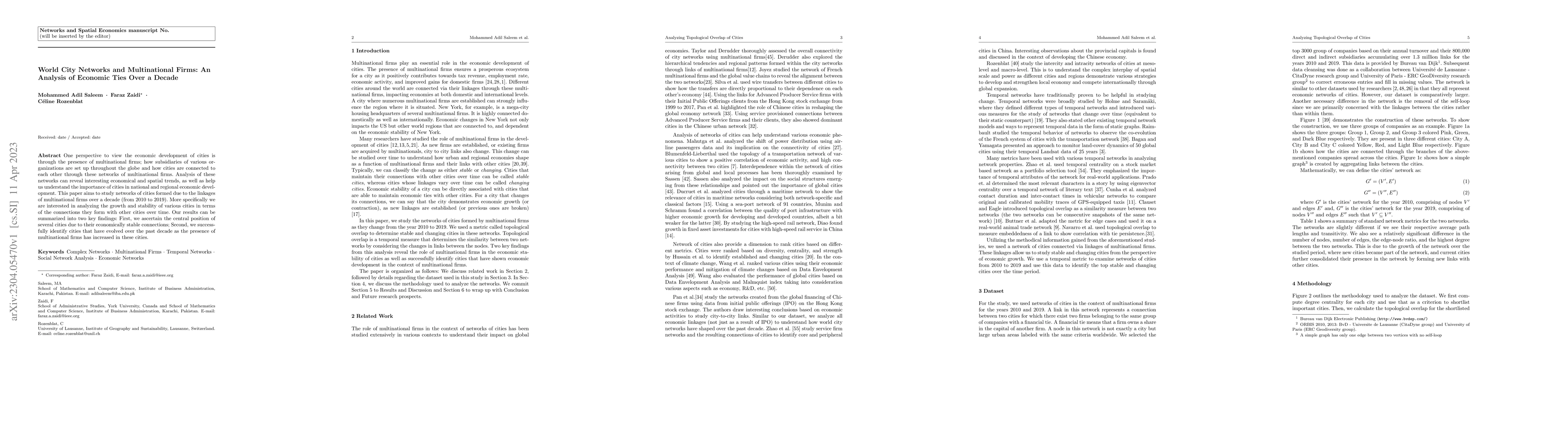 Thumbnail for World City Networks and Multinational Firms: An Analysis of Economic
  Ties Over a Decade