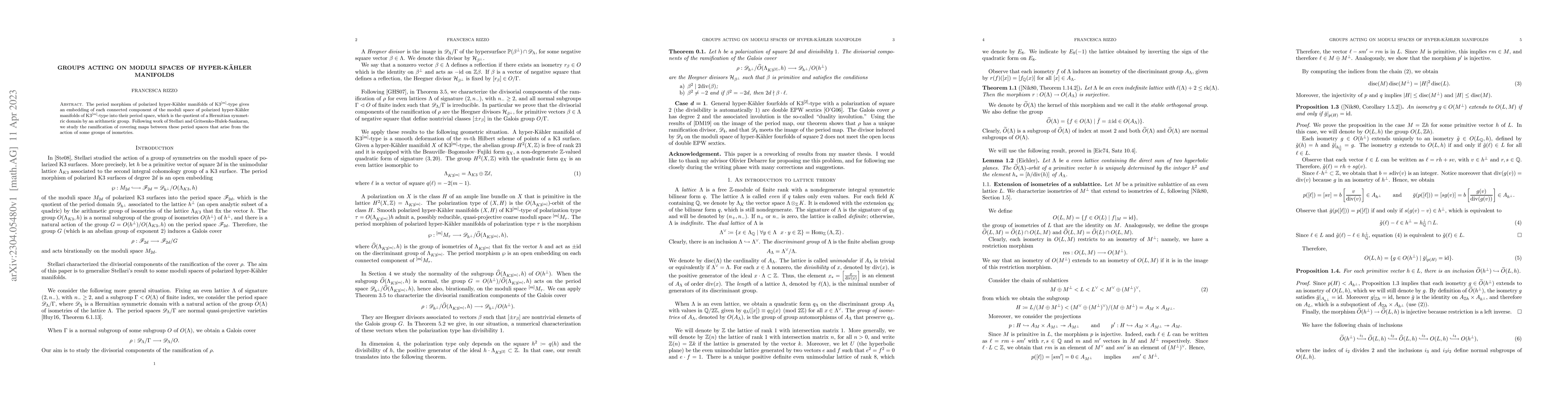 Thumbnail for Groups acting on moduli spaces of hyper-K\"ahler manifolds