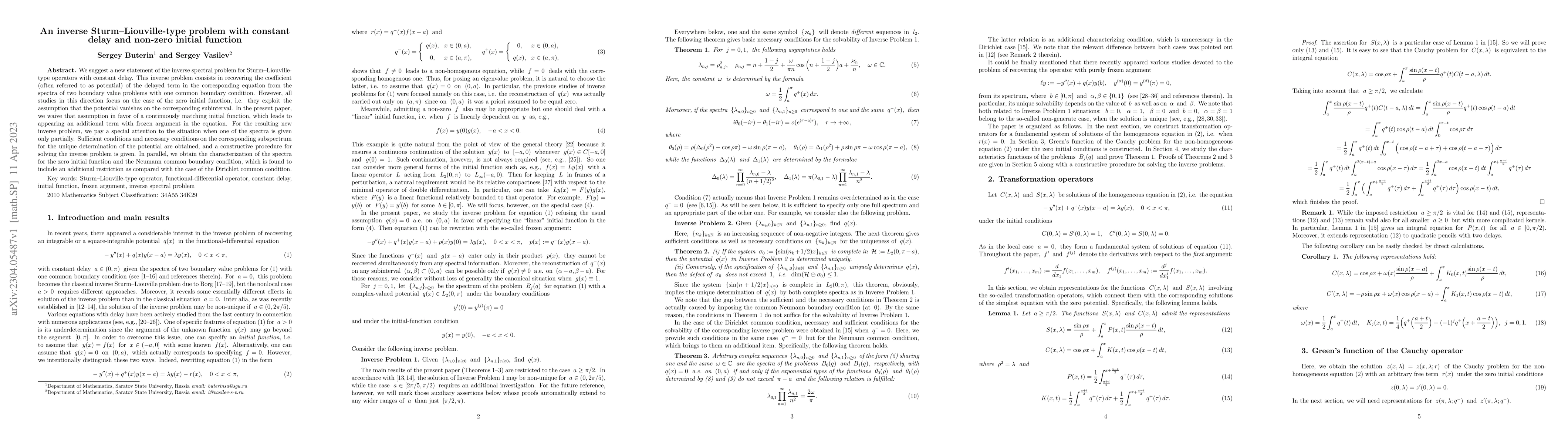 Thumbnail for An inverse Sturm--Liouville-type problem with constant delay and
  non-zero initial function