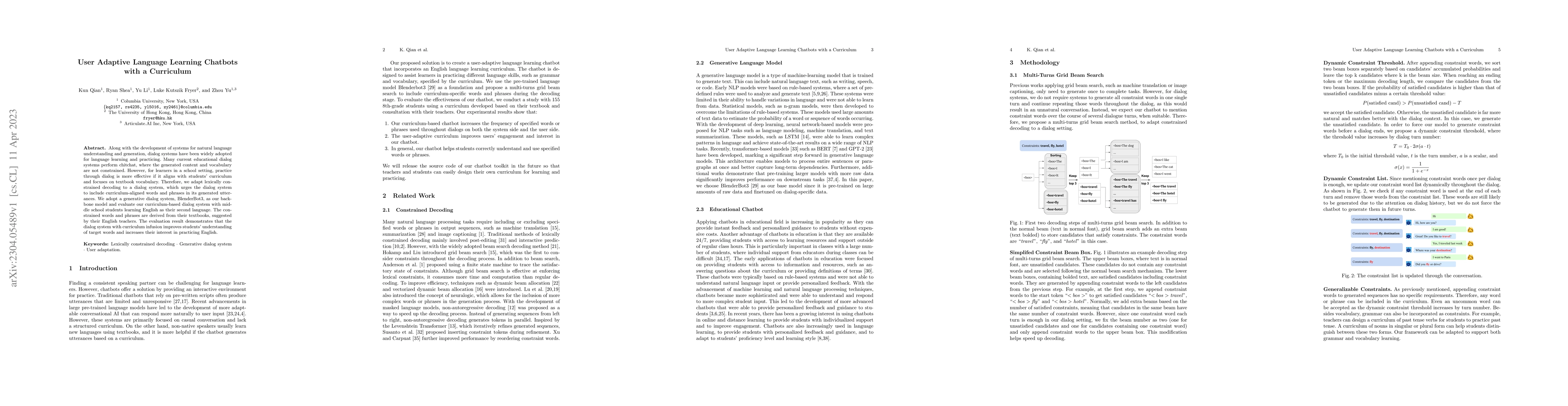 Thumbnail for User Adaptive Language Learning Chatbots with a Curriculum
