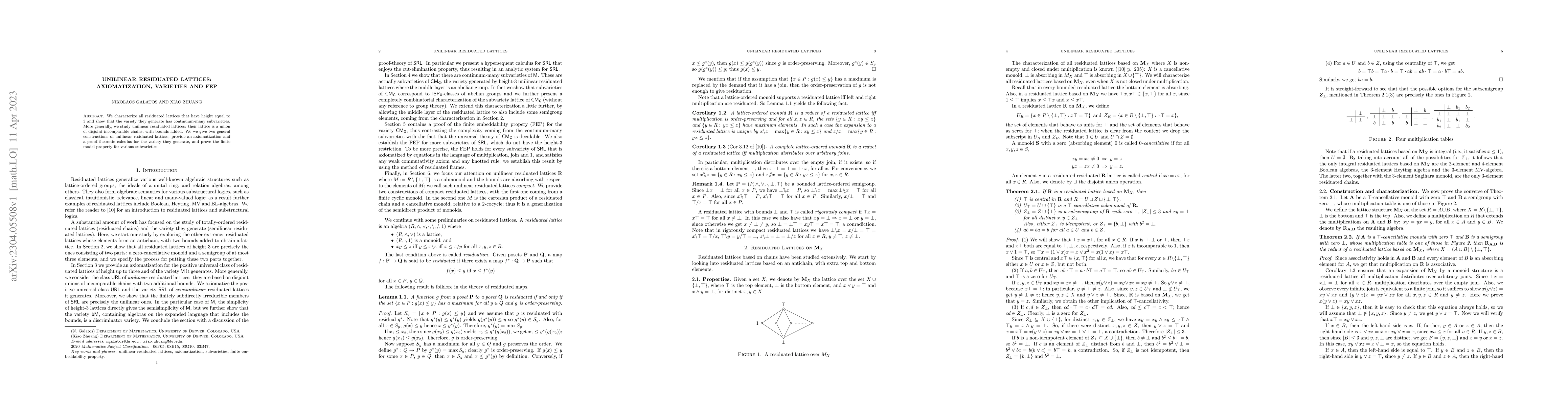 Thumbnail for Unilinear residuated lattices: axiomatization, varieties and FEP