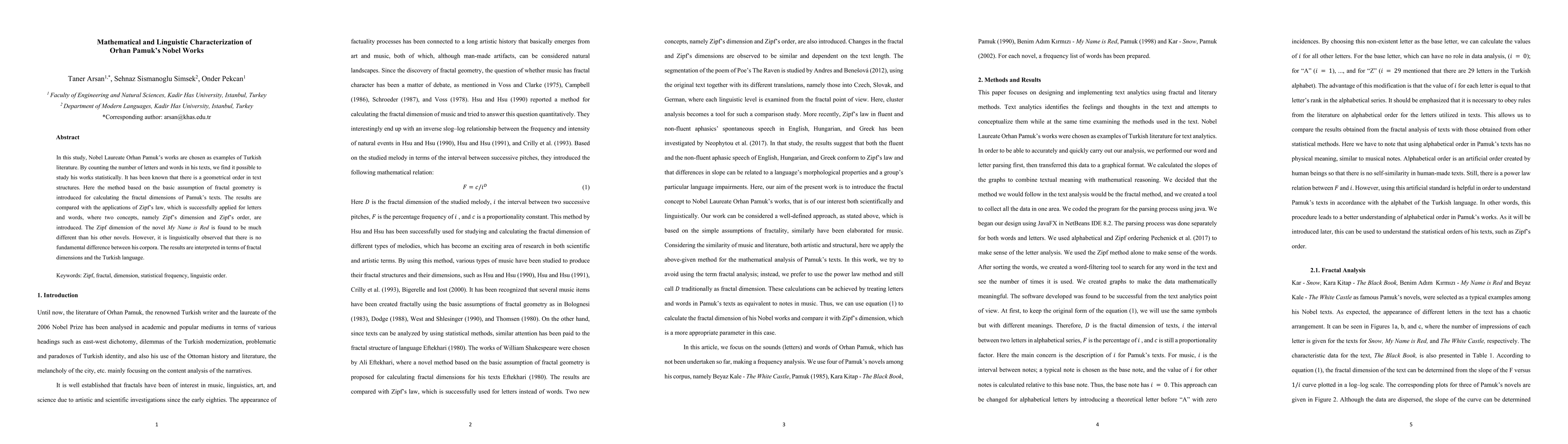 Thumbnail for Mathematical and Linguistic Characterization of Orhan Pamuk's Nobel
  Works