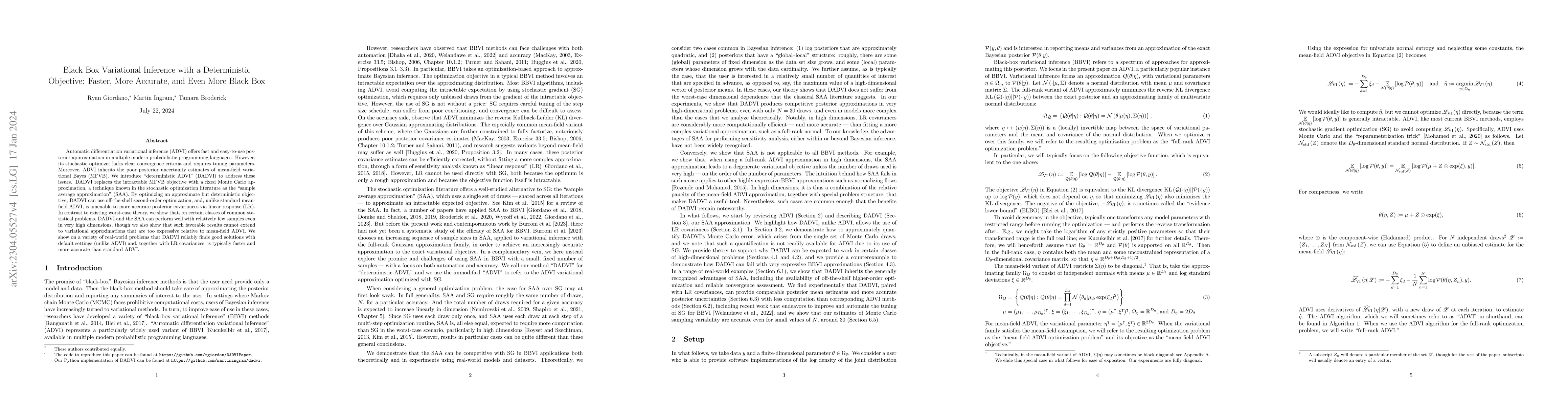 Thumbnail for Black Box Variational Inference with a Deterministic Objective: Faster,
  More Accurate, and Even More Black Box