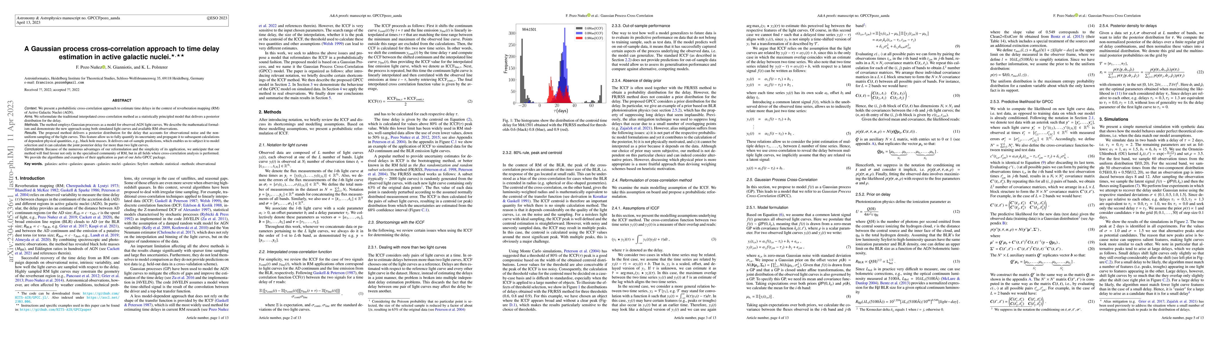 Thumbnail for A Gaussian process cross-correlation approach to time delay estimation
  in active galactic nuclei