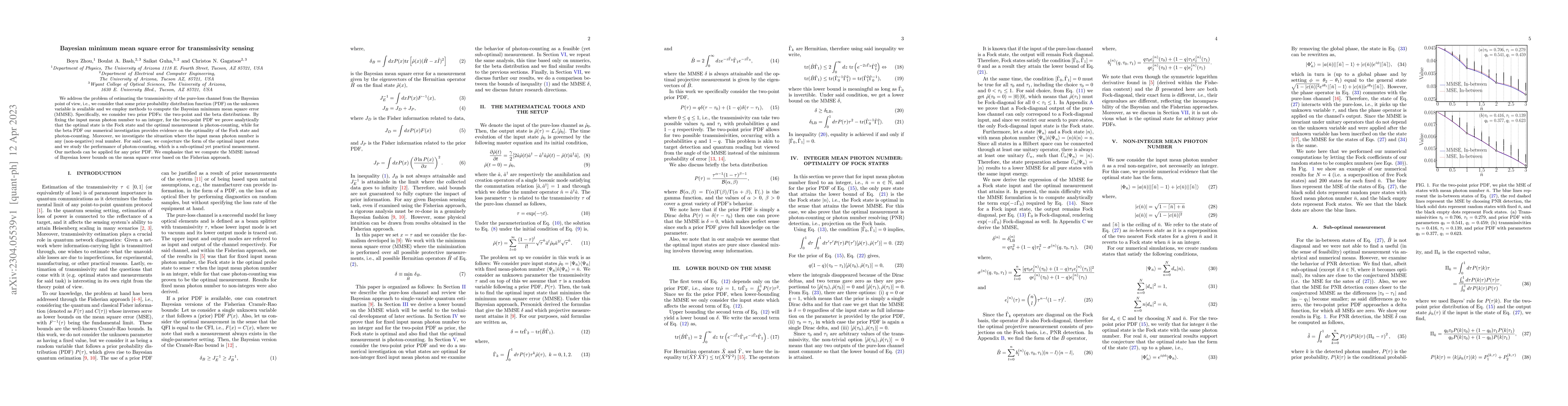 Thumbnail for Bayesian minimum mean square error for transmissivity sensing