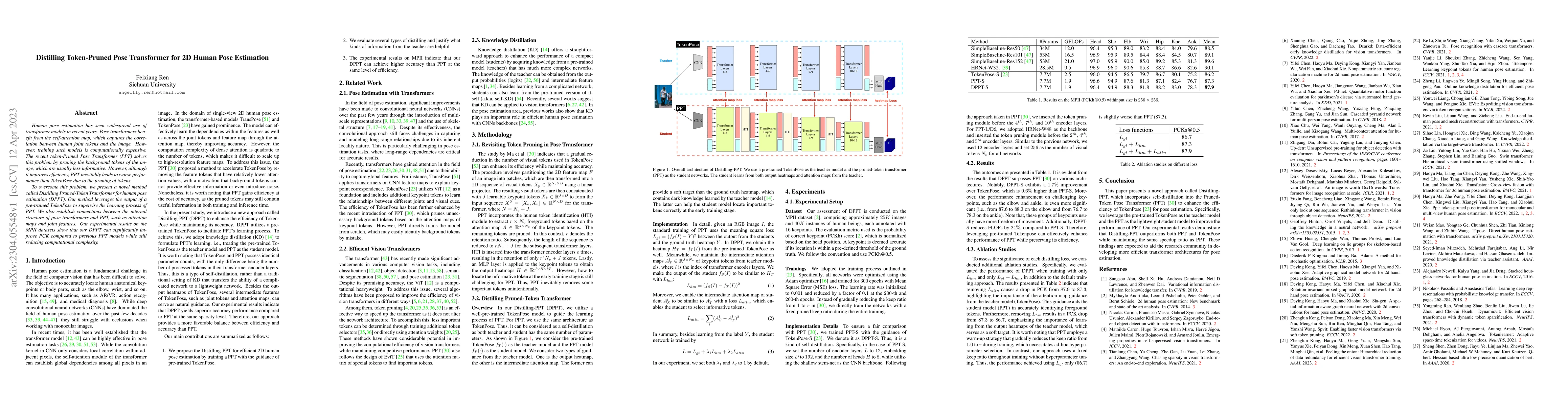 Thumbnail for Distilling Token-Pruned Pose Transformer for 2D Human Pose Estimation