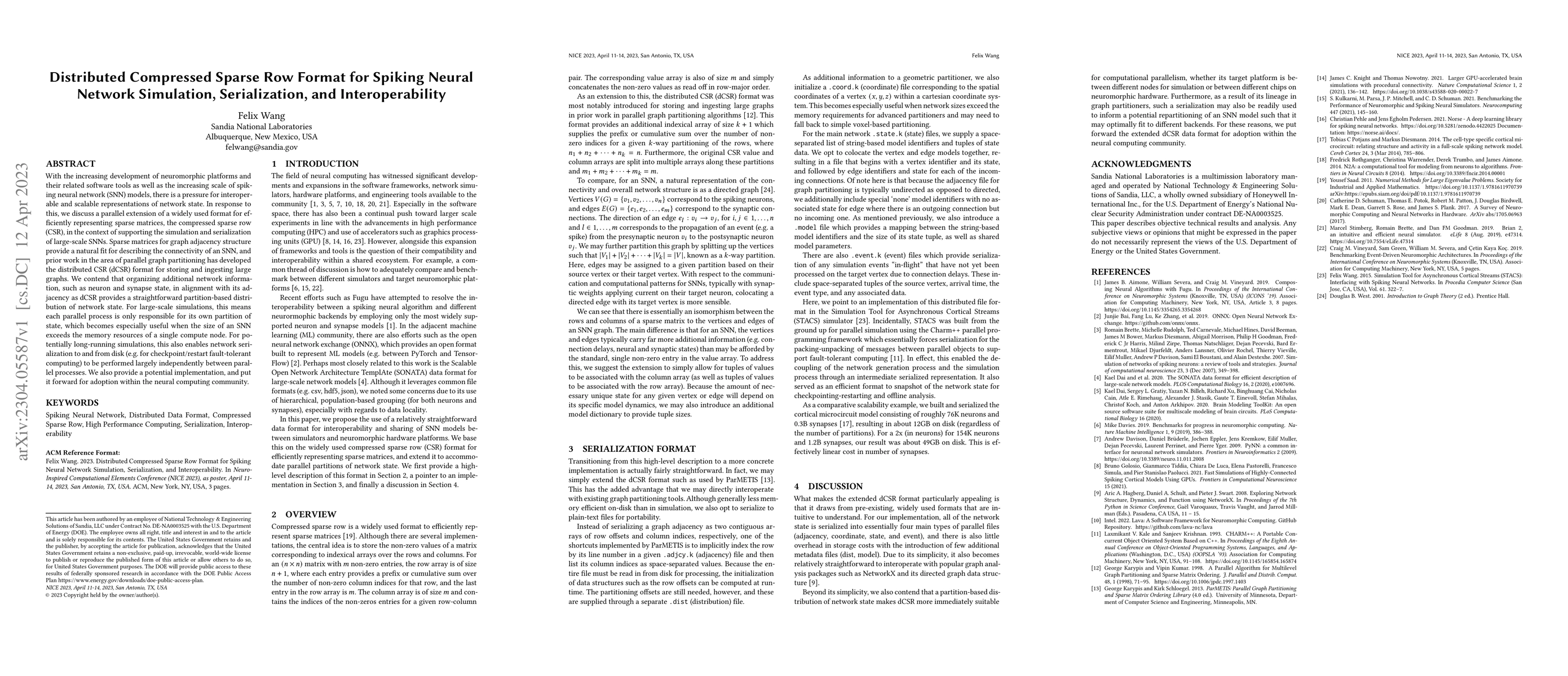 Thumbnail for Distributed Compressed Sparse Row Format for Spiking Neural Network
  Simulation, Serialization, and Interoperability