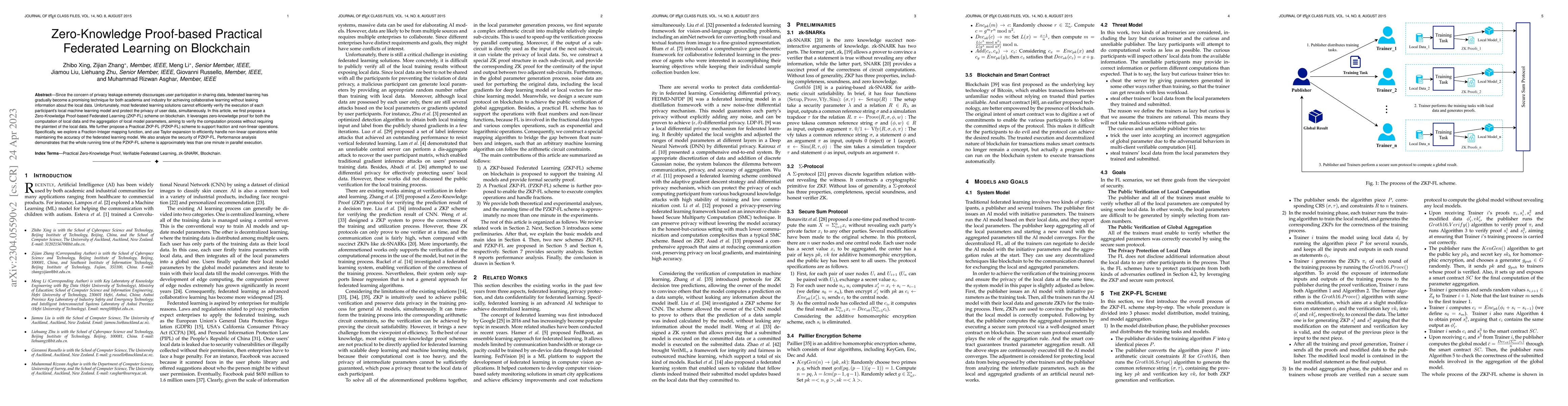Thumbnail for Zero-Knowledge Proof-based Practical Federated Learning on Blockchain