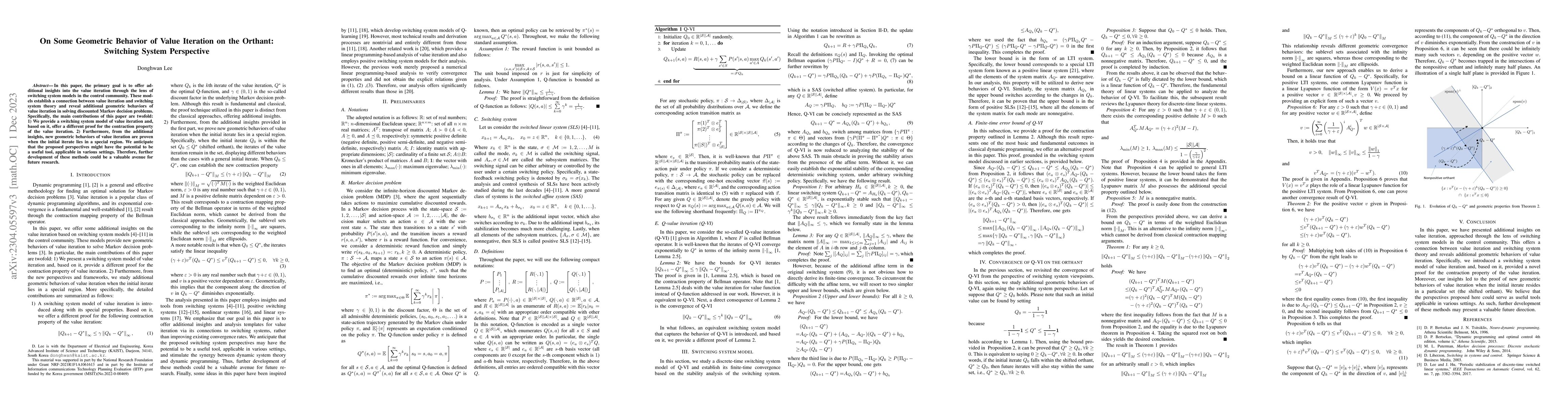 Thumbnail for On Some Geometric Behavior of Value Iteration on the Orthant: Switching
  System Perspective