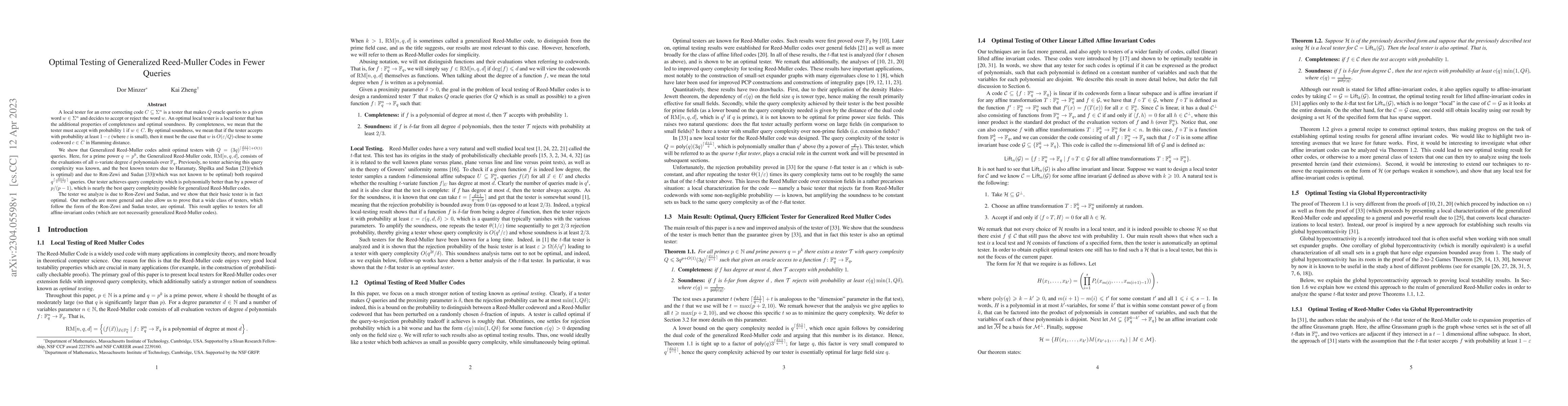 Thumbnail for Optimal Testing of Generalized Reed-Muller Codes in Fewer Queries