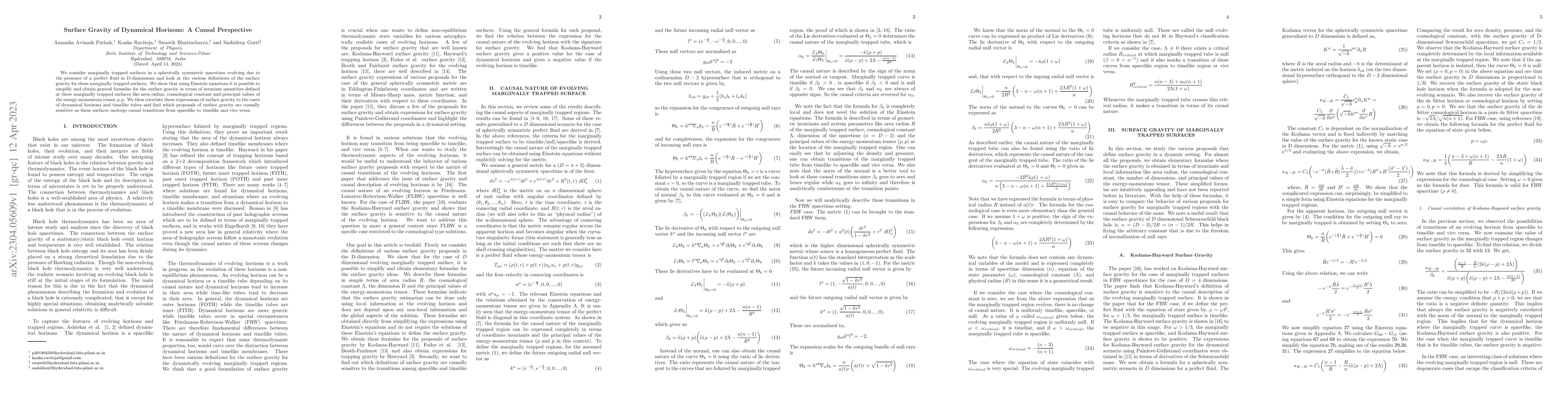 Thumbnail for Surface Gravity of Dynamical Horizons: A Causal Perspective