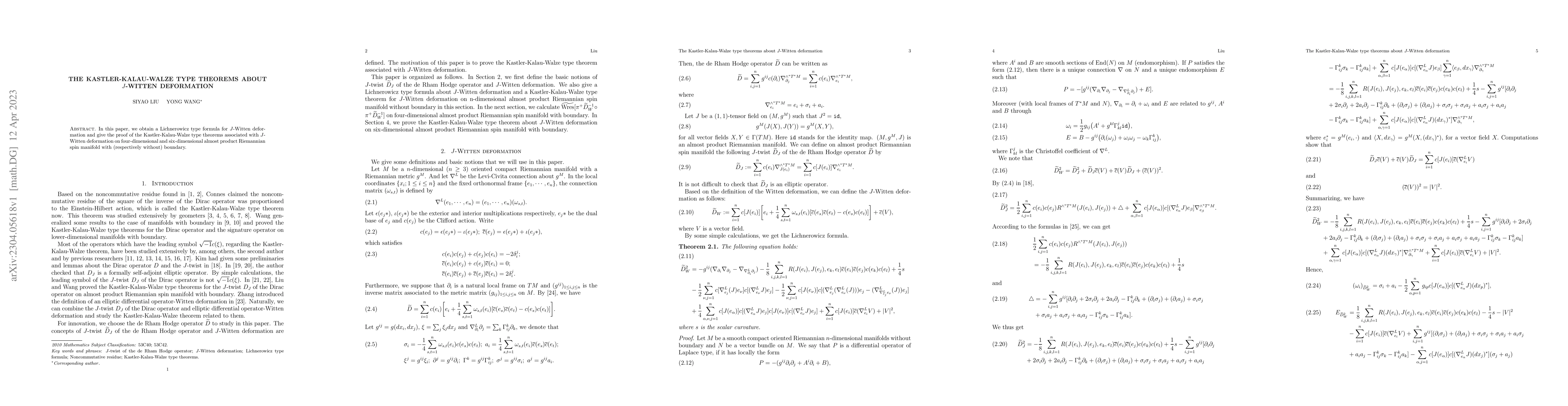 Thumbnail for The Kastler-Kalau-Walze type theorems about J-Witten deformation