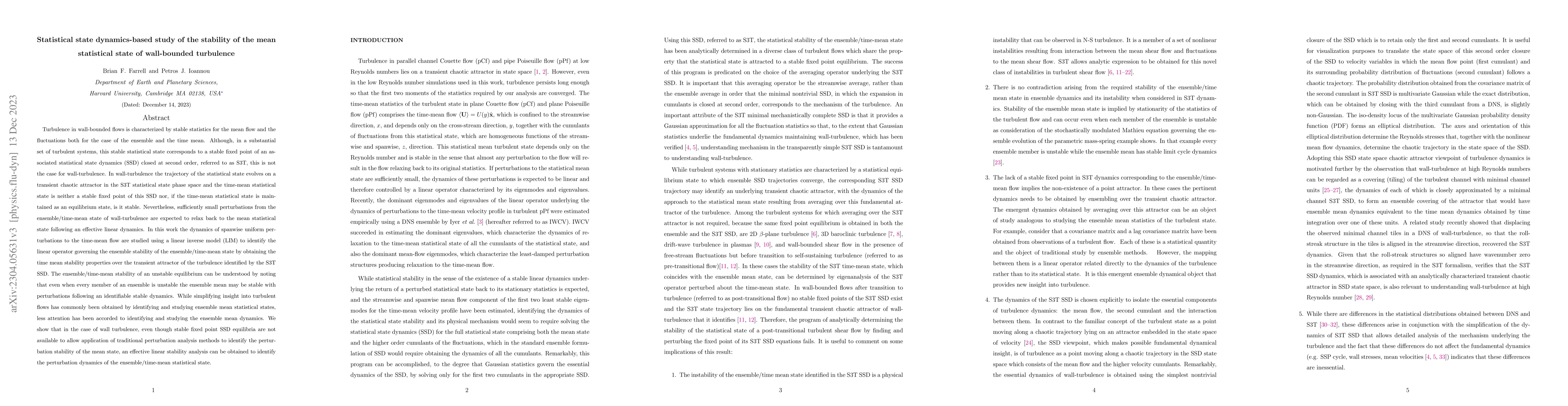 Thumbnail for Statistical state dynamics-based study of the stability of the mean
  statistical state of wall-bounded turbulence