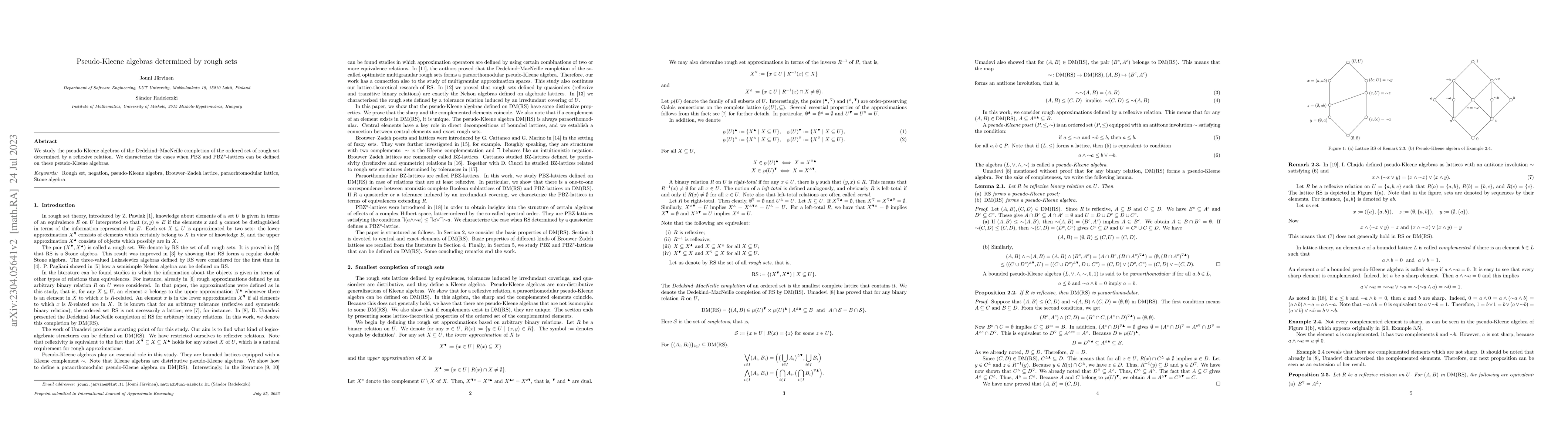 Thumbnail for Pseudo-Kleene algebras determined by rough sets