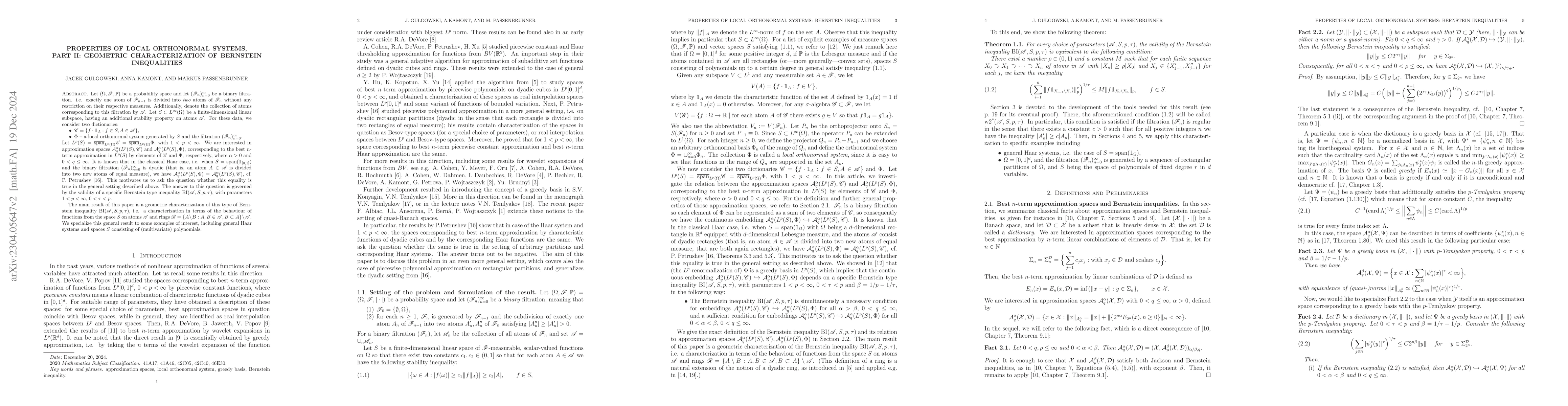 Thumbnail for Properties of local orthonormal systems, Part II: Geometric
  characterization of Bernstein inequalities