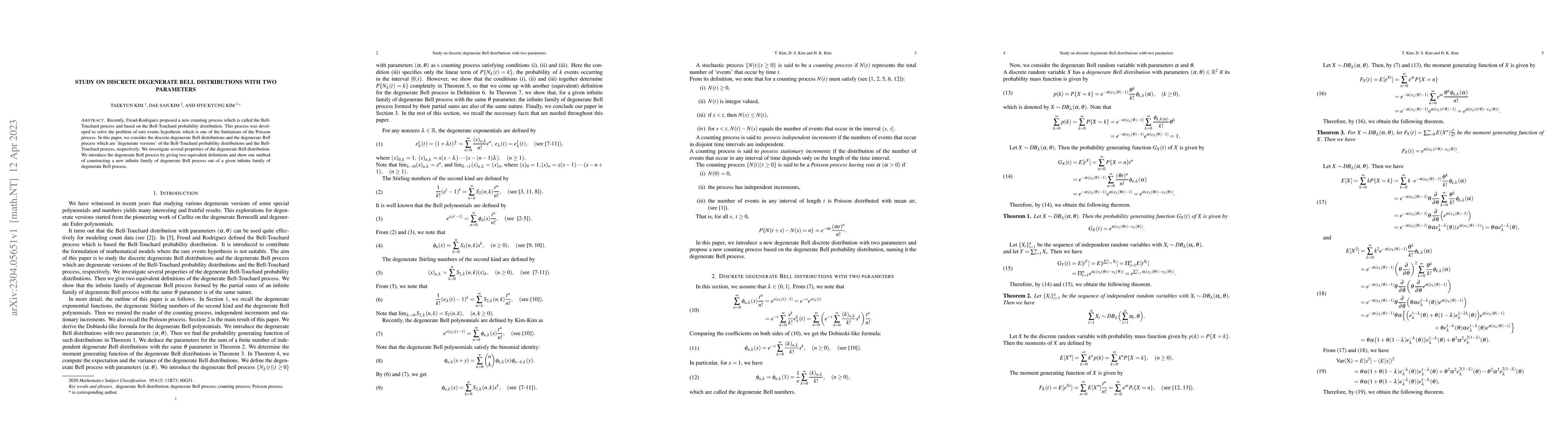 Thumbnail for Study on discrete degenerate Bell distributions with two parameters