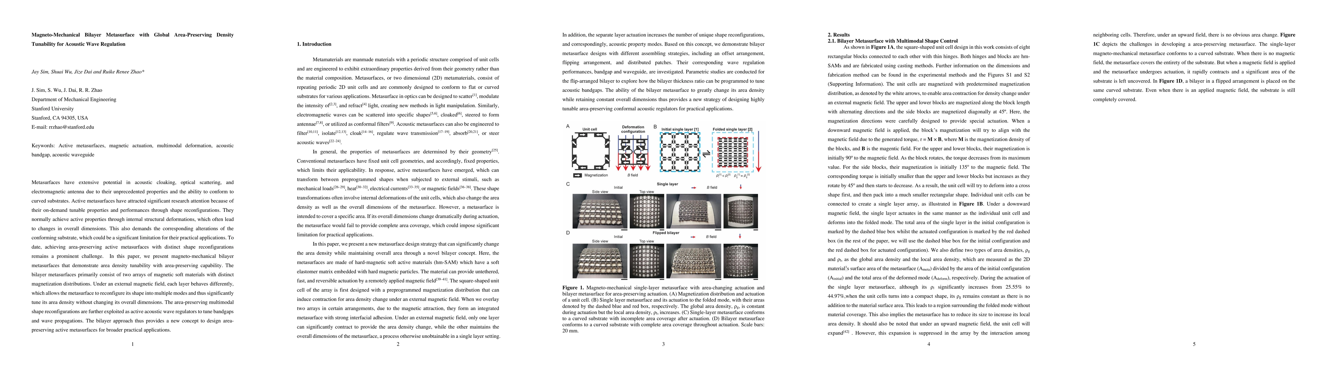Thumbnail for Magneto-Mechanical Bilayer Metasurface with Global Area-Preserving
  Density Tunability for Acoustic Wave Regulation