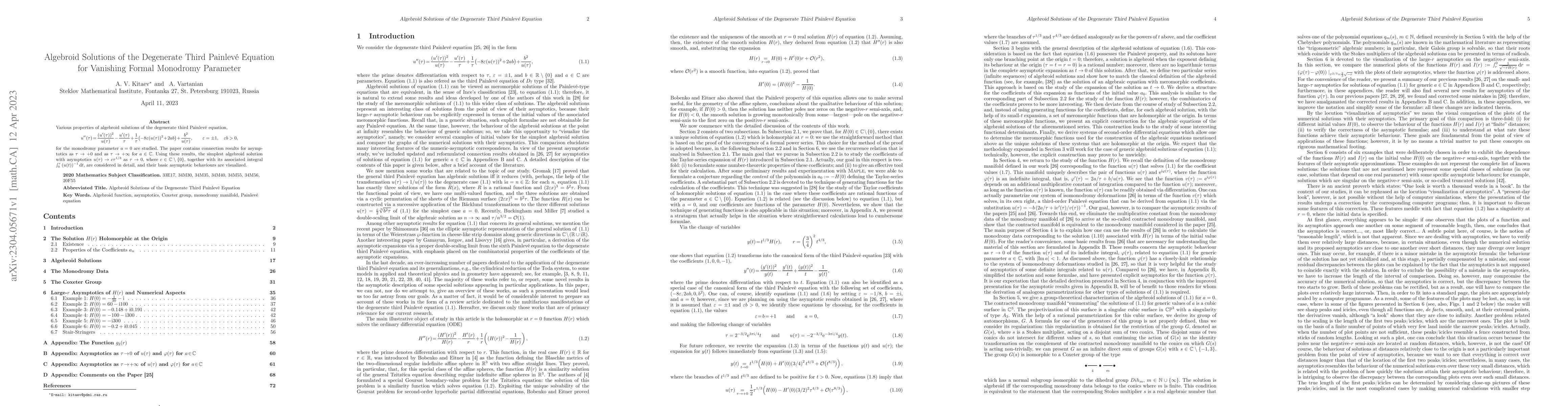Thumbnail for Algebroid Solutions of the Degenerate Third Painlev\'e Equation for
  Vanishing Formal Monodromy Parameter