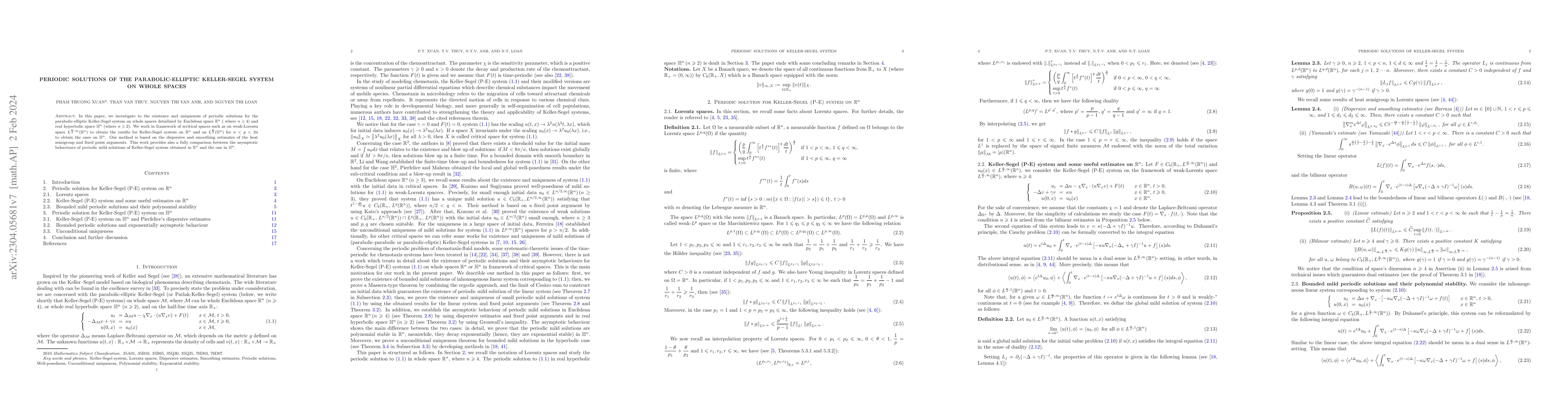 Thumbnail for Periodic Solutions of the parabolic-elliptic Keller-Segel system on
  whole spaces