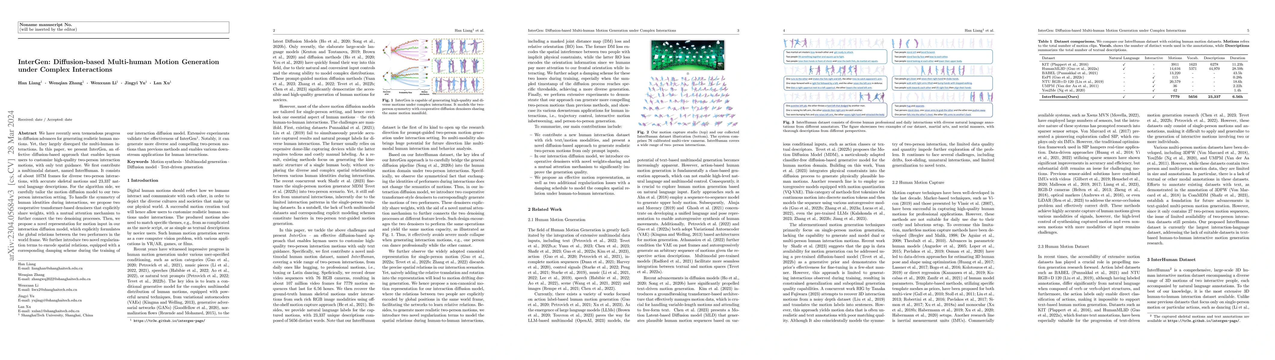 Thumbnail for InterGen: Diffusion-based Multi-human Motion Generation under Complex
  Interactions